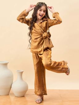 Stylo Bug - Girls Solid Shirt Collar Full Sleeves Party Wear Top with Pants