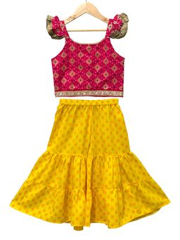 TWISHA - Woven Half Sleeves Embellished Crop Top with Printed Sharara