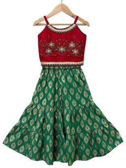 TWISHA - Woven Sleeveless Placement Embroidered Crop Top with Sharara