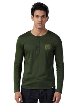 The Souled Store - official Hulk Logo Supima Full Sleeve Henley T-Shirt For Men