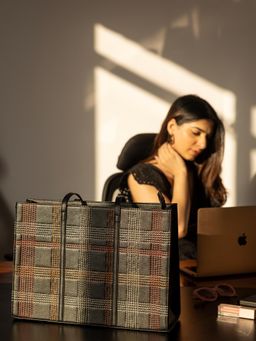 Suave Bags - The Nova Grid Navy Blue Tote Bag