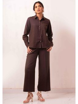 THISISDEHI - Women Brown Linen Blend Plain Regular Fit Shirt