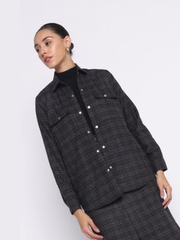 THISISDEHI - Women Black Wool Checks Loose Fit Shirt