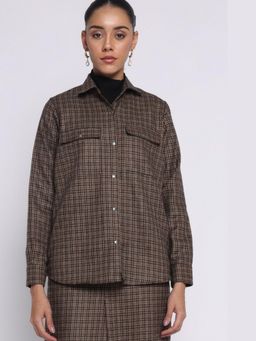 THISISDEHI - Women Brown Wool Checks Loose Fit Shirt