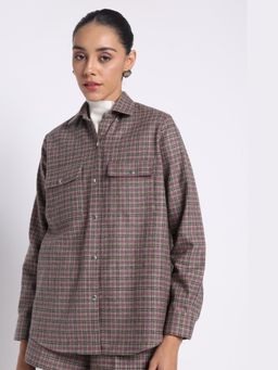 THISISDEHI - Women Purple Wool Checks Loose Fit Shirt