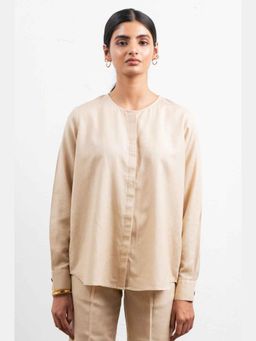 THISISDEHI - Women Beige Linen Blend Plain Regular Fit Shirt