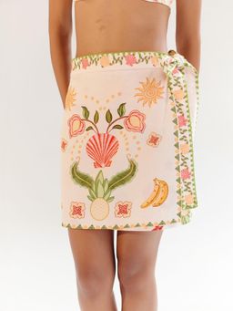 NOIB - Seashell Off White Cotton Wrap Me Round Mini Skirt