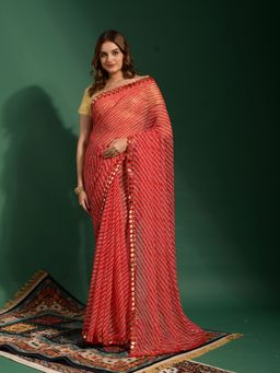 Odette - Red Chiffon Designer Saree with Unstitched Blouse