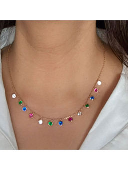 Mon Tresor - Rose Gold Necklace With Assorted Colour Gemstone Charms - Multi-Color