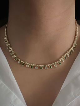 Mon Tresor - Gold Ball Necklace With Dia And Emerald Charms - Multi-Color