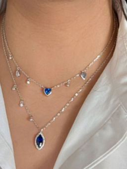 Mon Tresor - Double Attached Necklace With Blue Heart, Pear And Charms