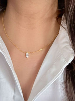 Mon Tresor - Gold Necklace With Single Marquis Diamond - White