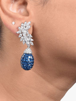 Mon Tresor - Crescent Marquis Cluster Top Blue Sapphire Drop Earrings In Invisible Setting