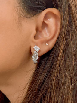 Mon Tresor - Emerald Cut And Marquee Stone Bali Earrings - White