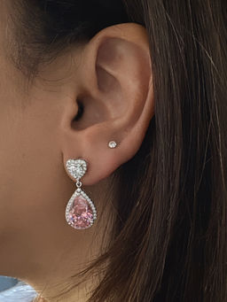 Mon Tresor - Heart Solitaire With Pink Pear Drop Earrings