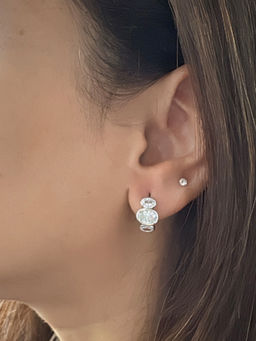 Mon Tresor - 3 Graded Oval Solitaire Bali In Bezel Setting Earrings- White