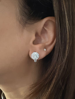 Mon Tresor - 1.5 Carat Solitaire With Baguette Halo Bali Earrings - White