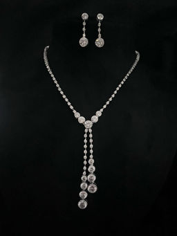 Mon Tresor - Bezelting Drop Necklace with Pair of Earrings - White
