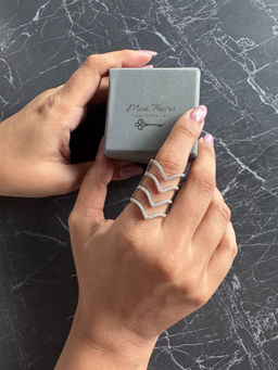 Mon Tresor - Triple Chevron Statement Ring - White (6-7)