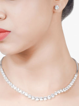 Mon Tresor - Half Solitaire Necklace with Pair of Earrings With Earrings - White