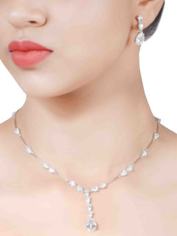 Mon Tresor - Pear Segmented Necklace with Pair of Earrings - White