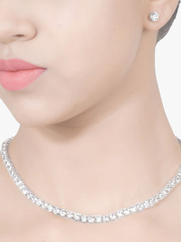 Mon Tresor - Full Equal Solitaire Necklace with Pair of Earrings - White