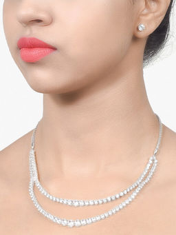 Mon Tresor - Two Row Solitaire Necklace with Pair of Earrings - White