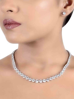 Mon Tresor - Big Graded Solitaire Necklace with Pair of Earrings With Solitaire Studs - White