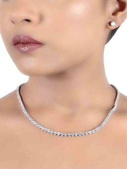 Mon Tresor - Small Round Diamond Full Graded Solitaire Necklace with Pair of Earrings - White