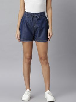 KASSUALLY - Navy Blue High-Rise Regular Denim Shorts