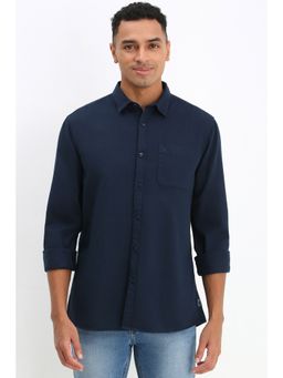 Allen Solly - Men Navy Custom Fit Solid Full Sleeves Casual Shirt