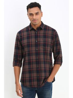 Allen Solly - Men Brown Custom Fit Check Full Sleeves Casual Shirt