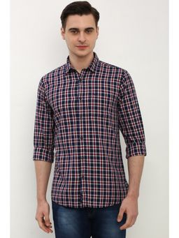 Allen Solly - Men Navy Custom Fit Check Full Sleeves Casual Shirt