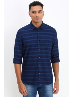 Allen Solly - Men Navy Custom Fit Stripe Full Sleeves Casual Shirt