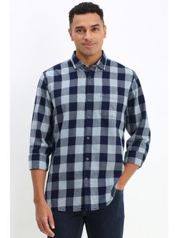 Allen Solly - Men Navy Custom Fit Check Full Sleeves Casual Shirt