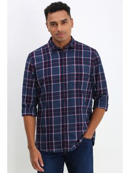 Allen Solly - Men Navy Custom Fit Check Full Sleeves Casual Shirt