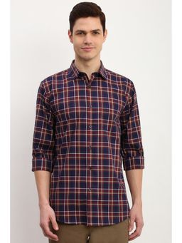 Allen Solly - Men Navy Slim Fit Check Full Sleeves Casual Shirt