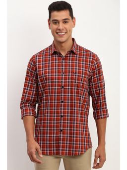 Allen Solly - Men Rust Slim Fit Check Full Sleeves Casual Shirt