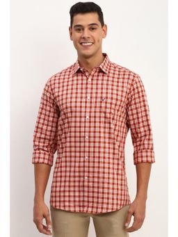 Allen Solly - Men Orange Slim Fit Check Full Sleeves Casual Shirt
