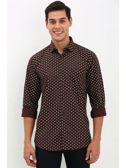 Allen Solly - Men Brown Slim Fit Print Full Sleeves Casual Shirt