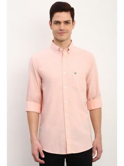 Allen Solly - Men Peach Slim Fit Solid Full Sleeves Casual Shirt