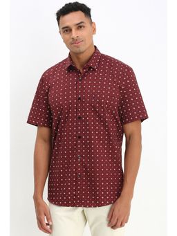 Allen Solly - Men Maroon Slim Fit Print Half Sleeves Casual Shirt