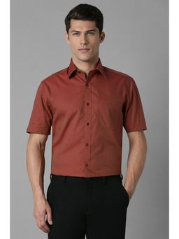 Louis Philippe - Men Rust Regular Fit Textured Half Sleeves Formal Shirt