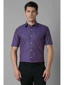 Louis Philippe - Men Purple Regular Fit Textured Half Sleeves Formal Shirt