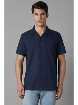 Louis Philippe - Men Navy Slim Fit Solid Half Sleeves Casual Shirt