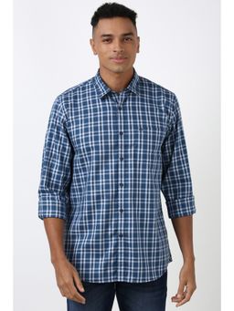 Peter England - Men Navy Slim Fit Check Shirt