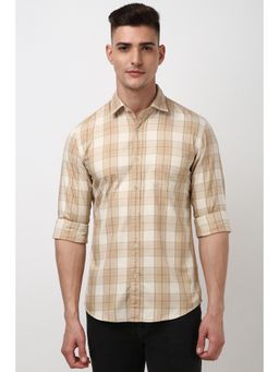 Peter England - Men Beige Slim Fit Check Shirt