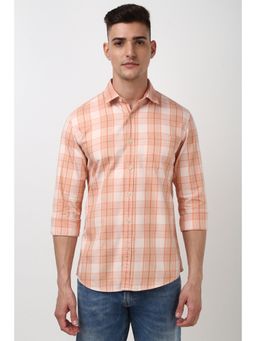 Peter England - Men Peach Slim Fit Check Shirt