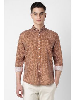 Van Heusen - Men Orange Slim Fit Print Full Sleeves Casual Shirt
