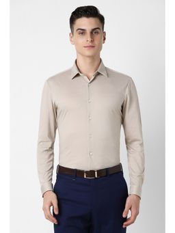 Van Heusen - Men Beige Slim Fit Solid Full Sleeves Formal Shirt
